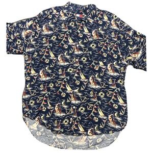 Tommy Hilfiger Hawaiian Shirt Men L Short Sleeve Nautical Sailing Print Vintage